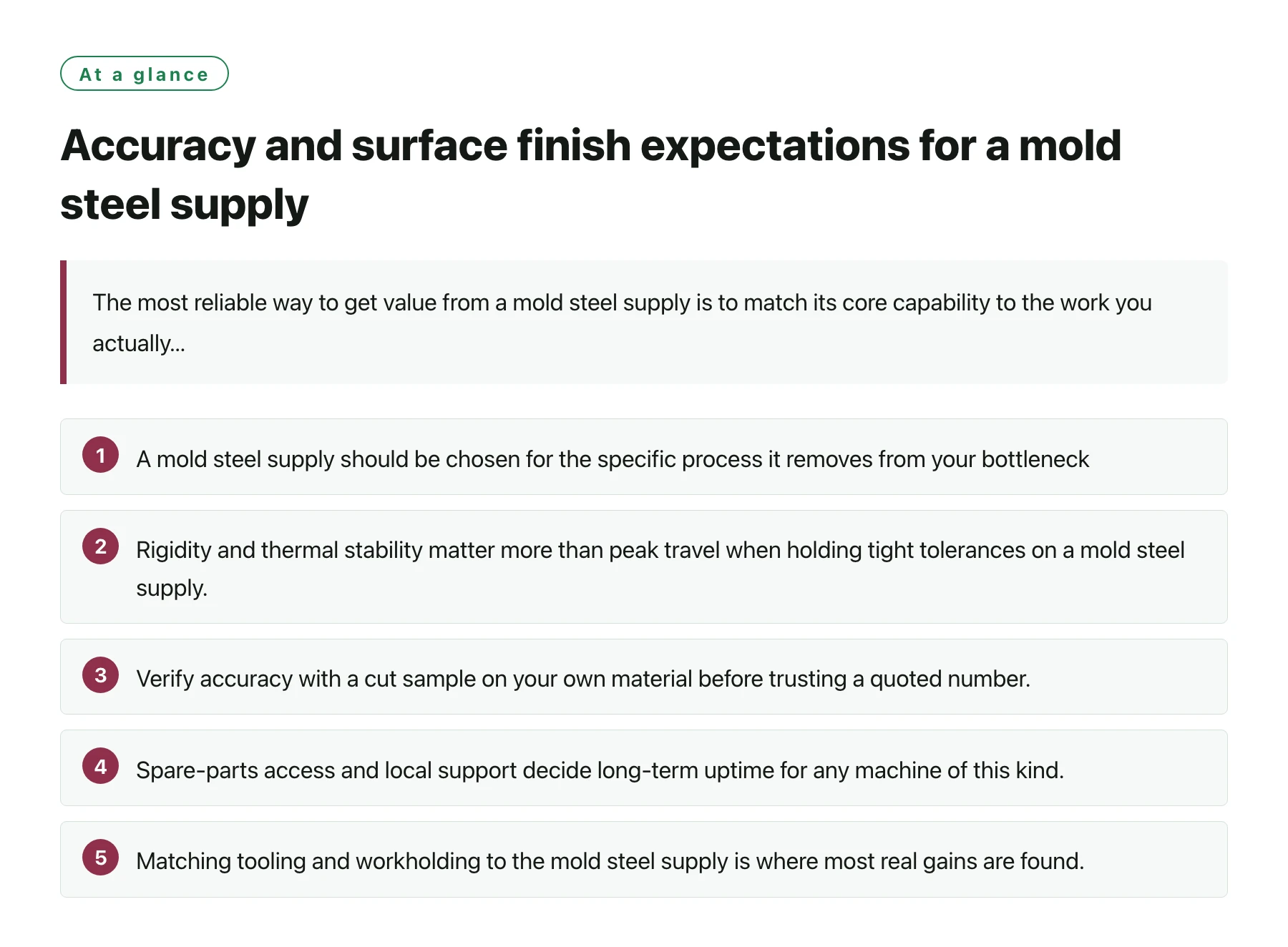 Accuracy and surface finish expectations for a mold steel supply——全文要点速览